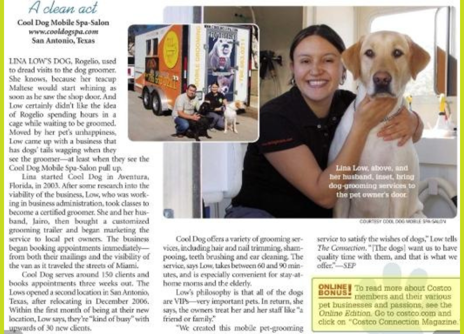 Cool Dog Spa featured in Costco Connection Magazine